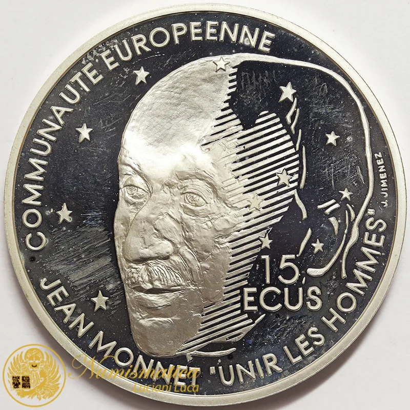FRANCIA 100 FRANCHI 1992 15 Ecus Jean Monnet argento PROOF #4629