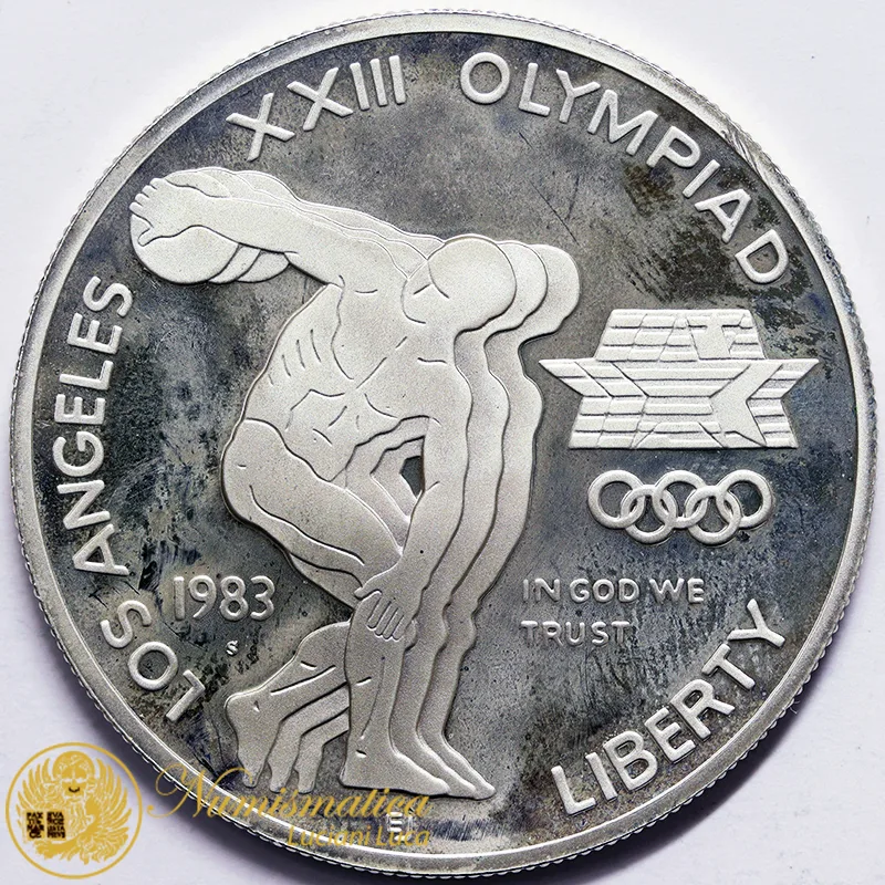 STATI UNITI 1 Dollaro 1983 S OLIMPIADI Los Angeles DISCOBOLO Argento PROOF #4691