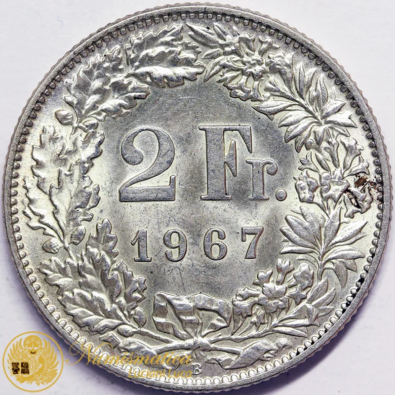 SVIZZERA 2 Franchi 1967 B argento BB+ #4883