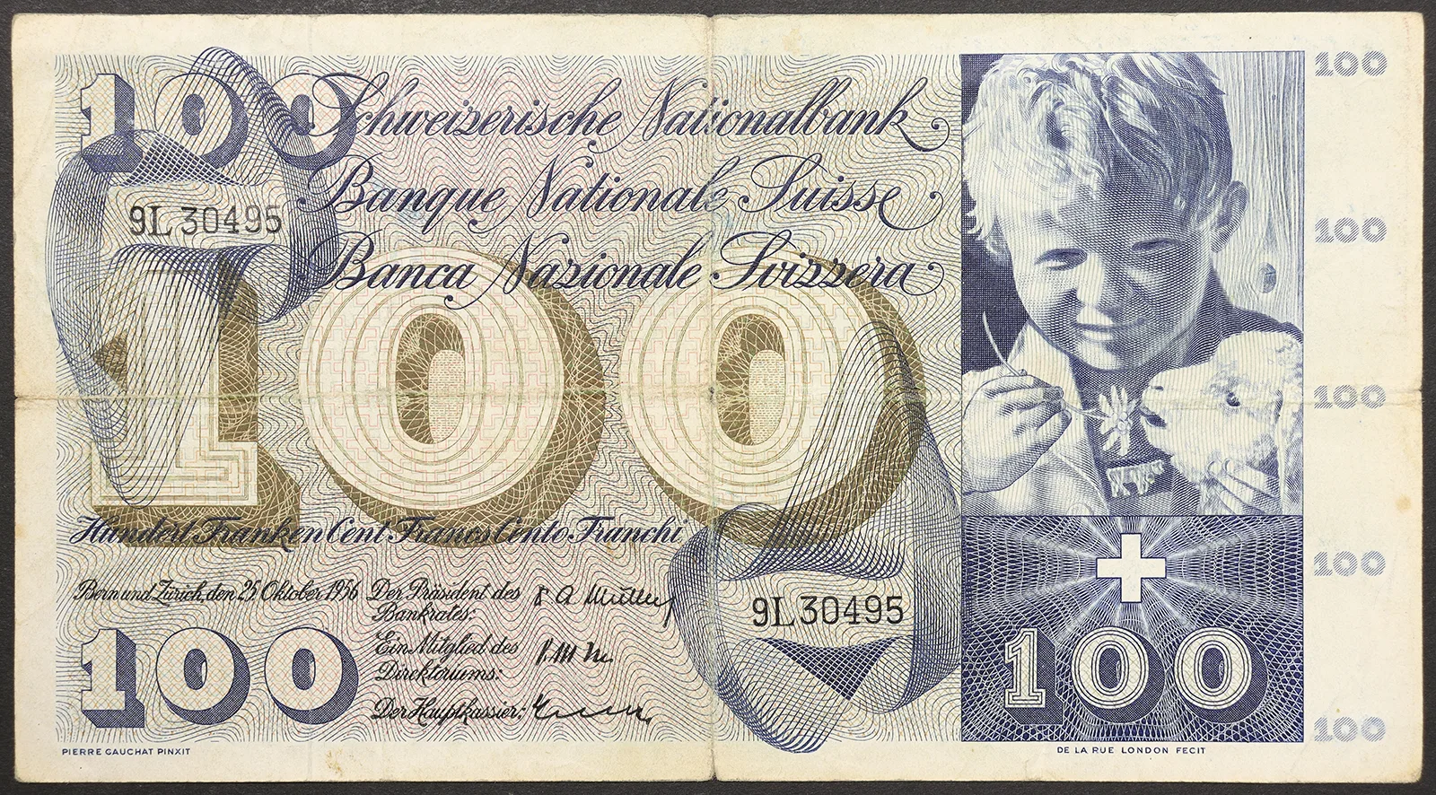 SVIZZERA 100 Franchi 25/10/1956 BB Pick#49c.38 #B670