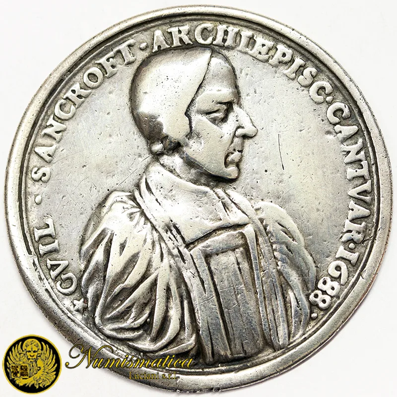 Medaglia WILLIAM SANCROFT 1688 Arcivescovo Canterbury e 7 Vescovi Ø 49 mm Argento 19,40 gr §M336