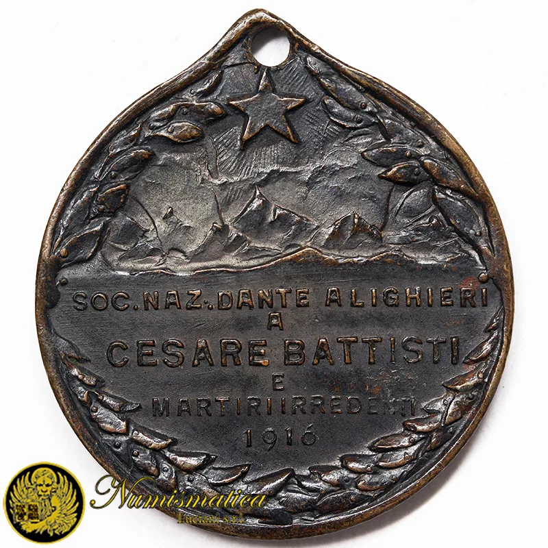 medaglia SOCIETA’ DANTE ALIGHIERI 1916 A CESARE BATTISTI E MARTIRI #MD698