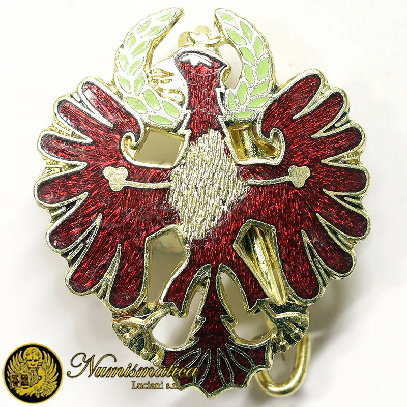 Spilla aquila TIROLO con alloro (smalti rovinati) 25×22 mm #607