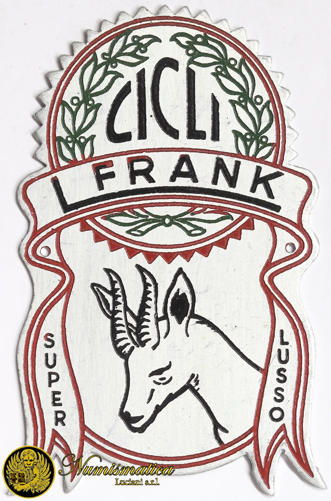 Placca Pubblicità Cicli Frank alluminio rara 66,5×43,5 mm #43