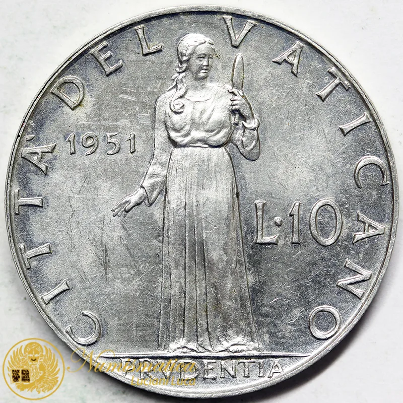 VATICANO 10 Lire 1951 Pio XII #5962