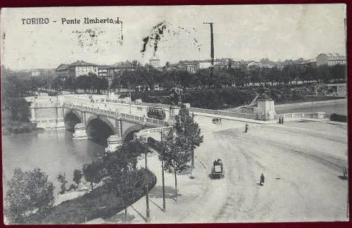TORINO Ponte Umberto I – animata, tram, carrozza, viaggiata, 1925 #1426