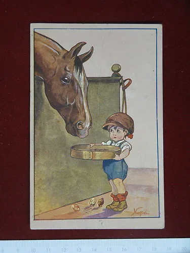 ILLUSTRATA NORFINI M. – Bimbo, cavallo e pulcini, viaggiata anni 20 #4196