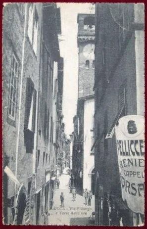 LUCCA Via Fillungo e Torre delle Ore viaggiata animata anni 30 f/p #1078