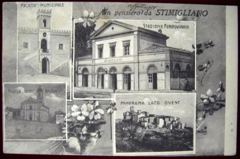 STIMIGLIANO Varie Vedute Stazione Ferroviaria Municipio viaggiata 1915 #313