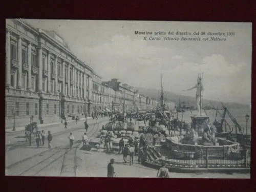 MESSINA Prima del Terremotoil Corso col Nettuno animata viaggiata 1910 f/p #349