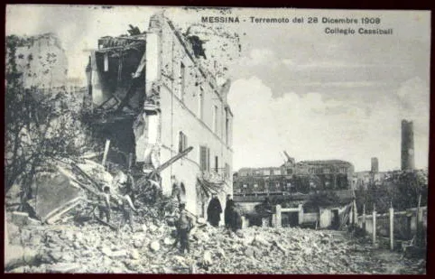 MESSINA Collegio Cassiobali terremoto 1908 viaggiata anni 10 f/p #346