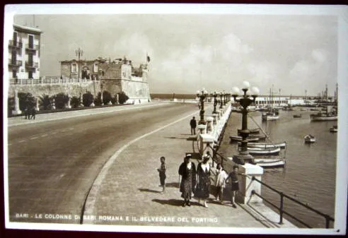 BARI Le Colonne di Bari Romana e Belvedere viaggiata 1940 animata carta lucida #287