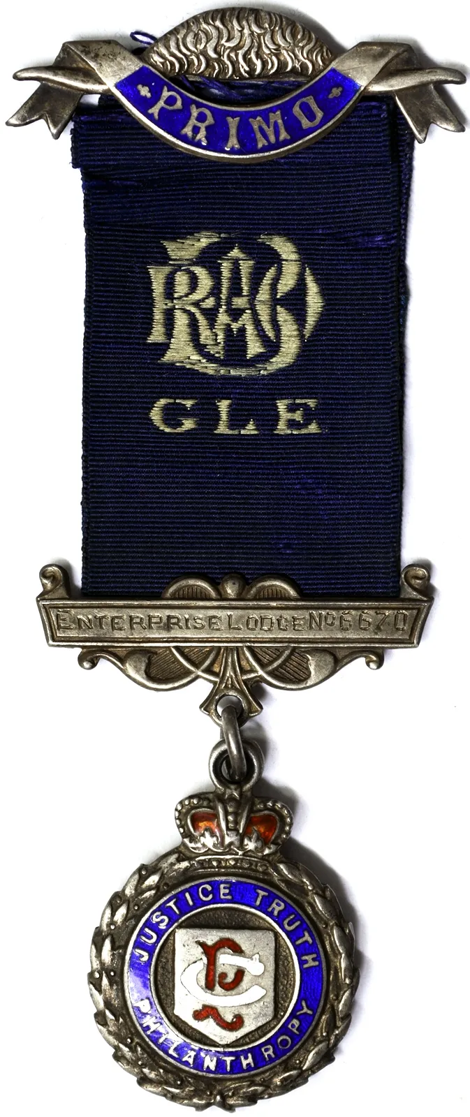 Medaglia MASSONERIA 1940 ROYAL ANTEDILUVIAN ORDER OF BUFFALOES RAOB ENTERPRISE LODGE n. 6670 Giorgio VI argento #N197
