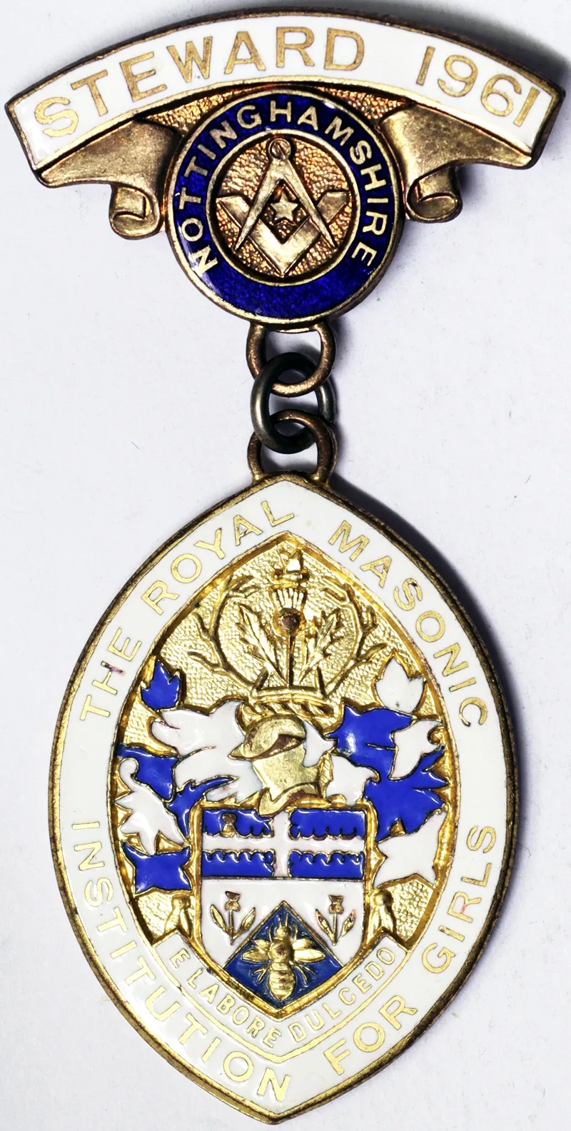 Medaglia MASSONERIA 1961, THE ROYAL MASONIC INSTITUTION FOR GIRLS NOTTINGHAMSHIRE STEWARD 1961 Elisabetta II bronzo #N200