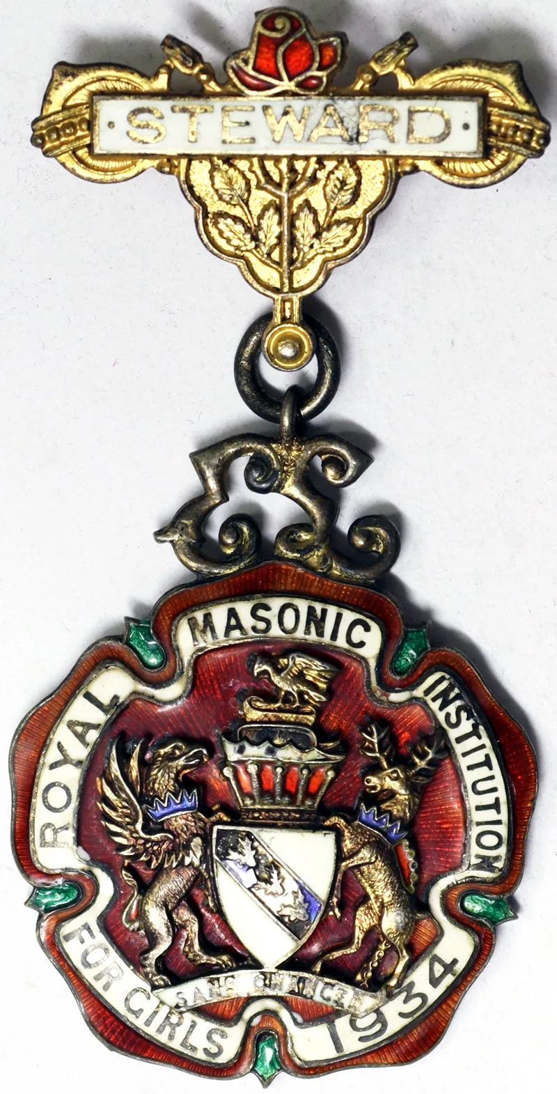 Medaglia MASSONERIA ROYAL MASONIC INSTITUTION FOR GIRLS STEWARD1934 Giorgio V argento #N212