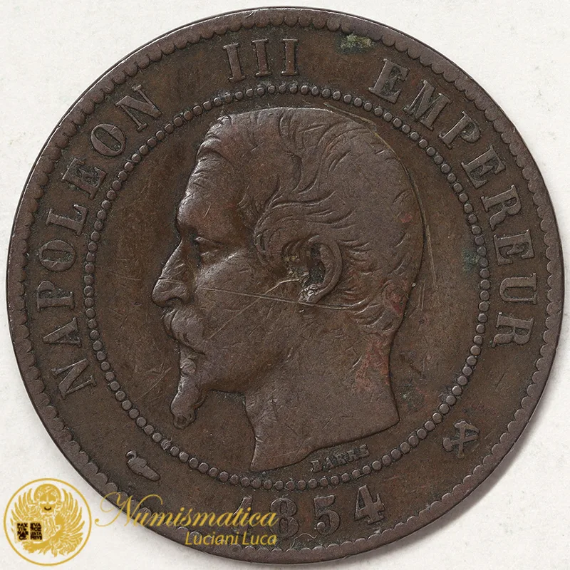 FRANCIA 10 Centesimi 1854 NAPOLEONE III ZECCA B Rouen #929