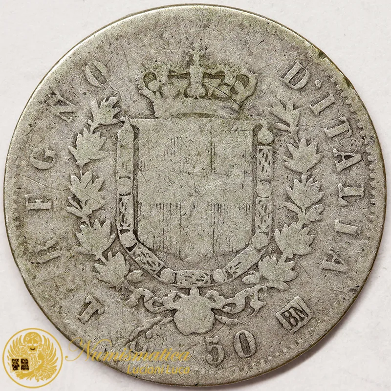 Vittorio Emanuele II 50 Centesimi 1863 Torino argento Raro #3409