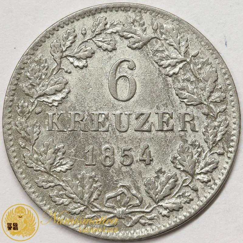 GERMANIA 6 KREUZER 1854 WÜRTTEMBERG Ag #3624
