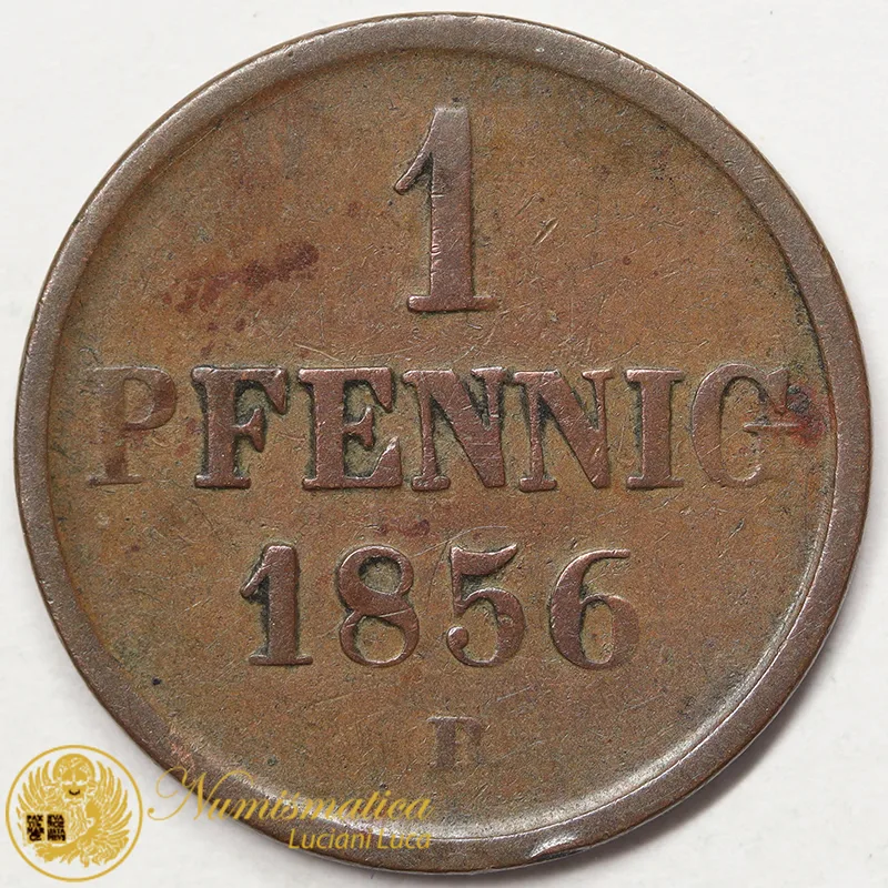Brunswick 1 Pfennig 1856 B William VIII STATI TEDESCHI #7058
