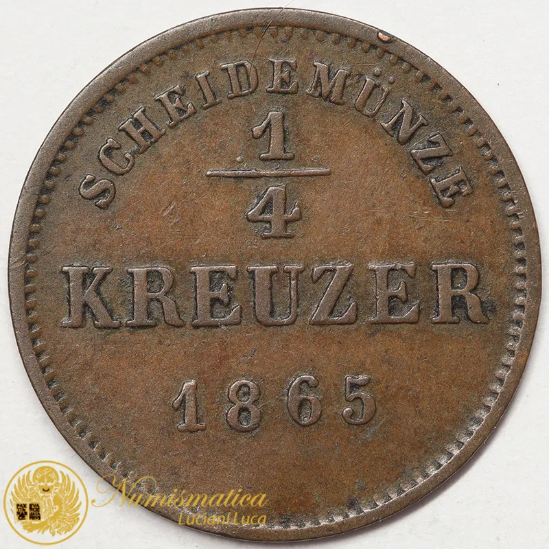 Schwarzburg-Rudolstadt 1/4 Kreuzer 1865 Frederick Günther STATI TEDESCHI #7062