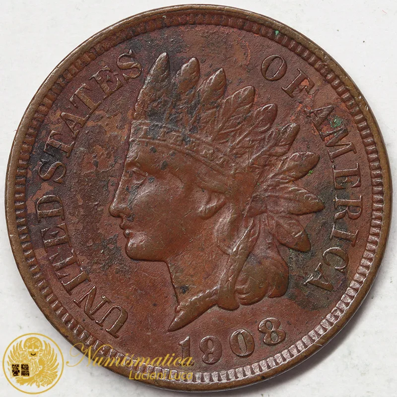 STATI UNITI 1 CENT 1908 INDIAN HEAD #7115