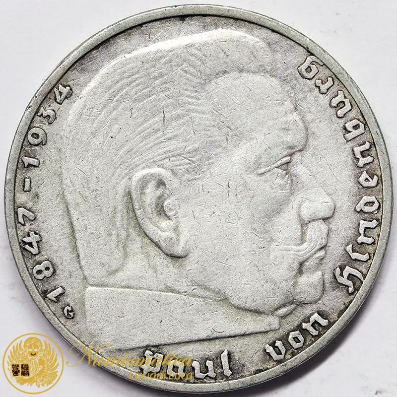 GERMANIA 2 REICHSMARK 1937 G HINDENBURG Argento #749