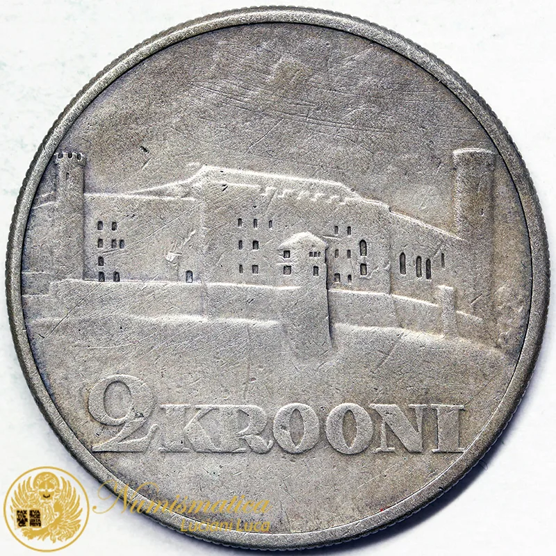 ESTONIA 2 Krooni 1930 Fortezza di Toompea a Tallinn Argento #790