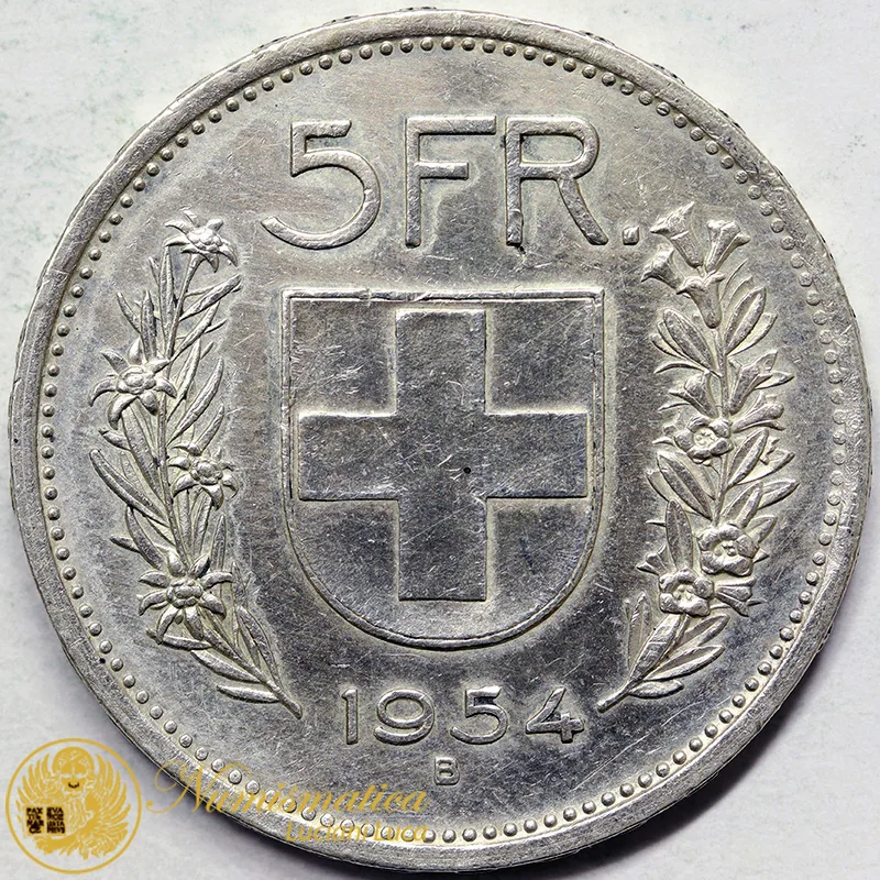 SVIZZERA 5 Franchi 1954 argento BB+ #791