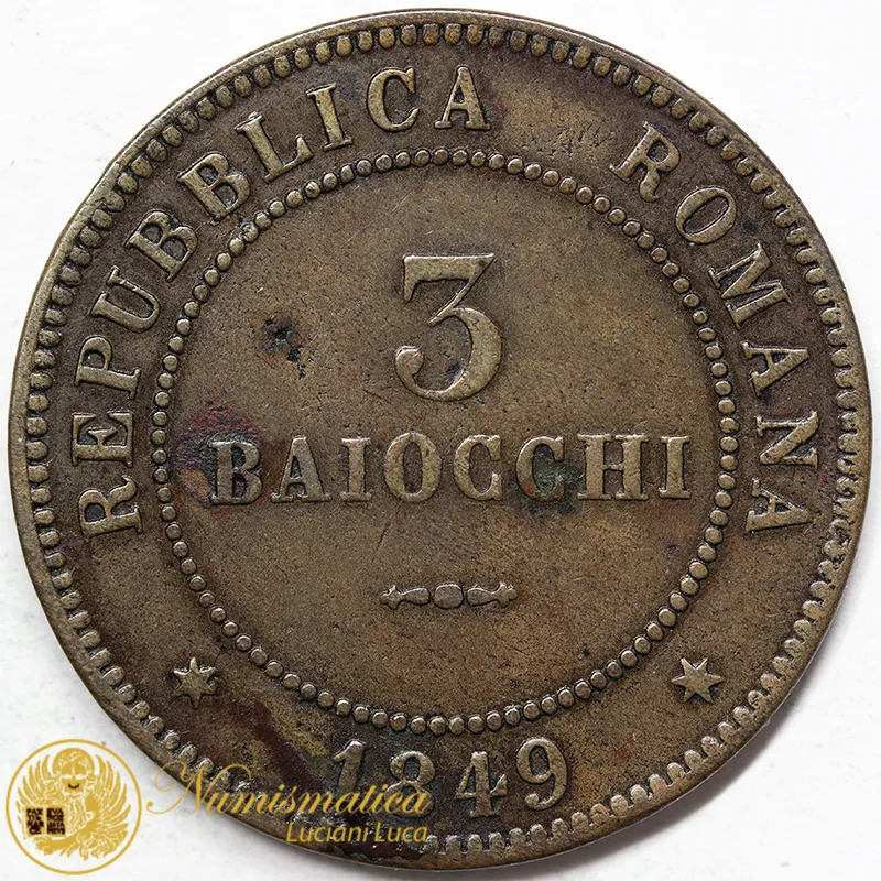 REPUBBLICA ROMANA 3 Baiocchi 1849 Roma #201