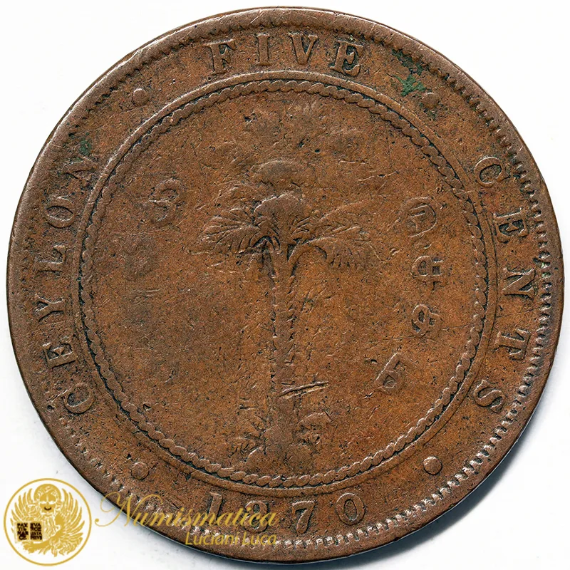 CEYLON 5 CENTS 1870 Vittoria #4379