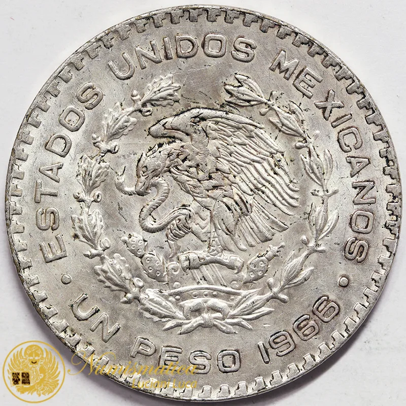 MESSICO 1 PESO 1966 Mo Tepalcate argento #224