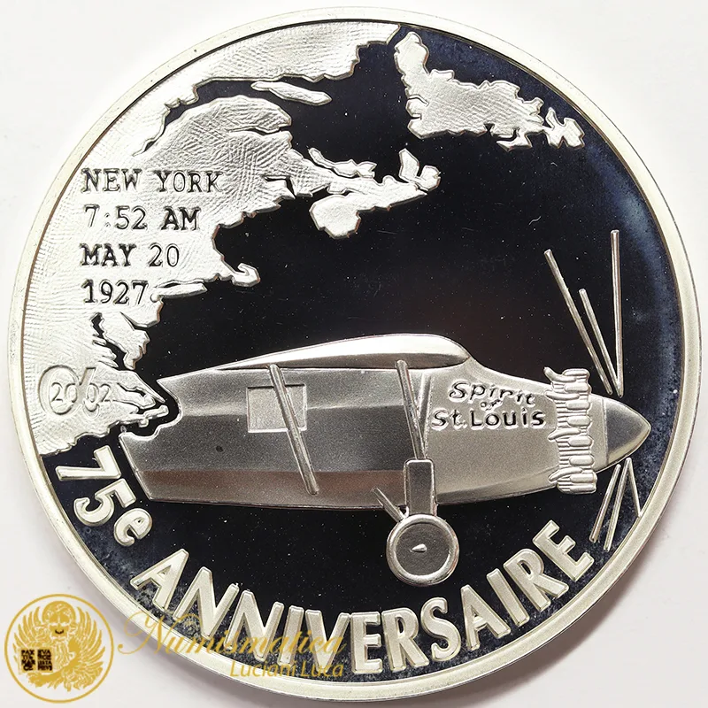 FRANCIA 1-1/2 Euro 2002 75° anniversario del primo volo transatlantico di Charles Lindbergh Argento PROOF #4728