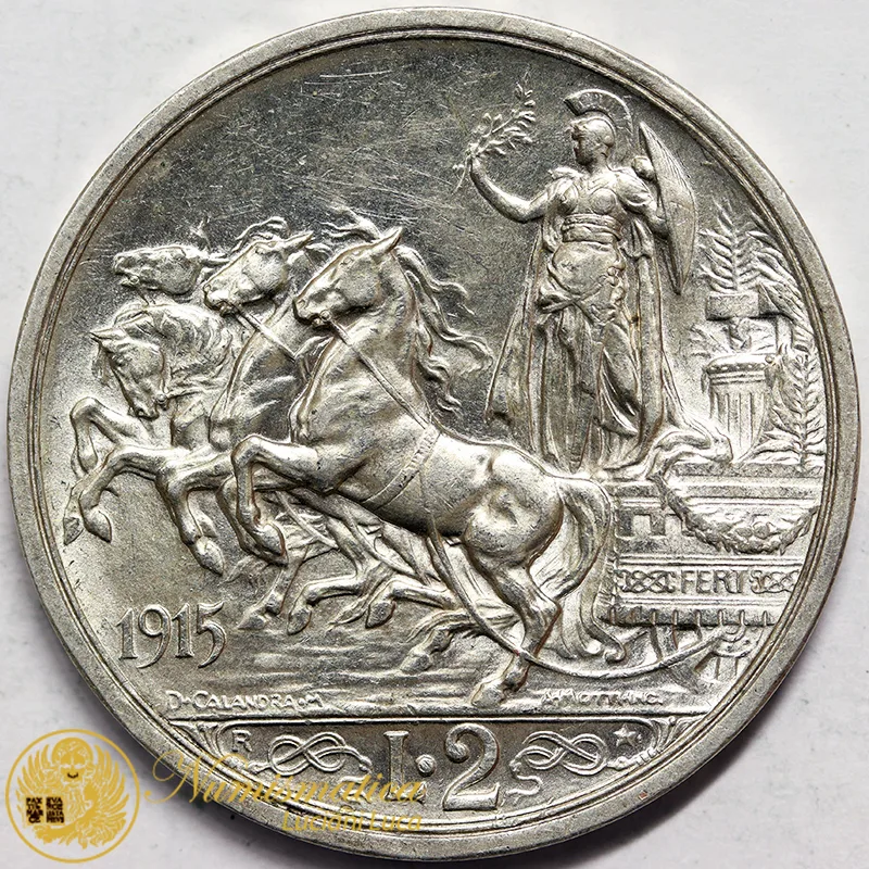 VITTORIO EMANUELE III 2 Lire 1915 Quadriga Argento Q.FDC #5376