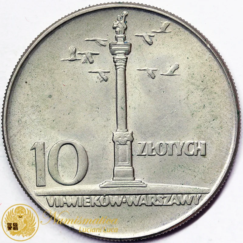 POLONIA 10 ZLOTY 1965 700° anniversario di Varsavia 2° Tipo Nichel #904