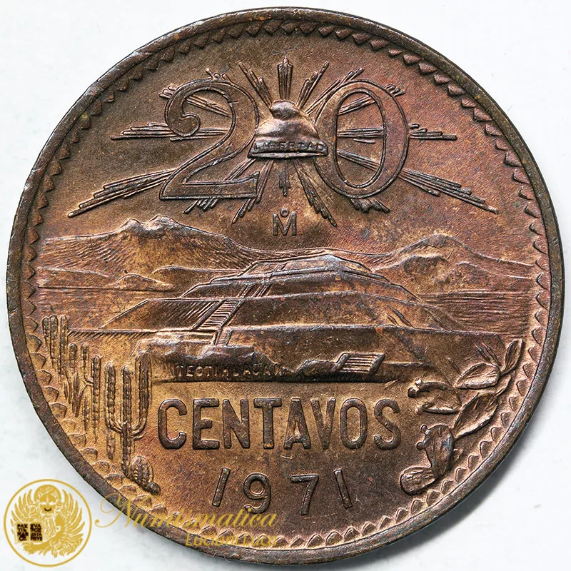 MESSICO 20 CENTAVOS 1971 Mo 2° Tipo PIRAMIDE DEL SOLE A TEOTIHUACAN #933