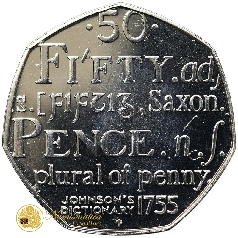 GRAN BRETAGNA 50 Pence 2005 250° anniversario della pubblicazione del primo dizionario inglese FDC BU #4305