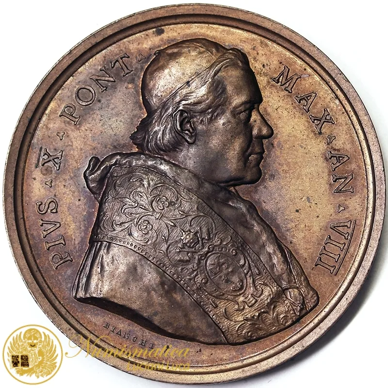 Medaglia 1911 PIO X 1903-14 Anno VIII NUOVA SPECOLA VATICANA Ø 43,5 mm Bronzo 33,45 gr Q.Fdc NC §M320