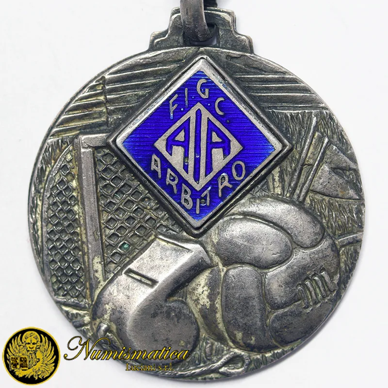Medaglia portachiavi FIGC AIA Arbitro 1950 Ø 32 mm Argento 800 16,45 gr #331