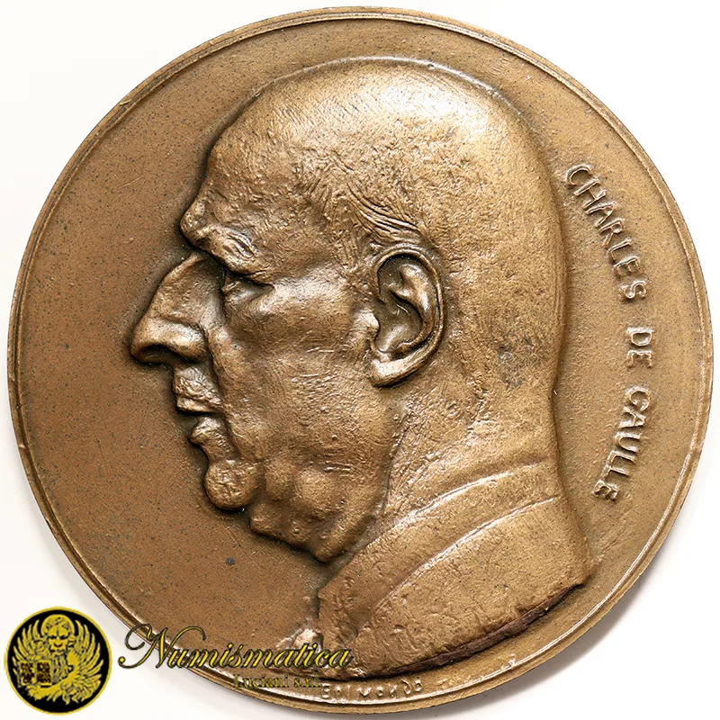 Medaglia col Presidente e Generale Francese Charles de Gaulle 1978 Opus: Paul Belmondo Ø 77 mm #PL264
