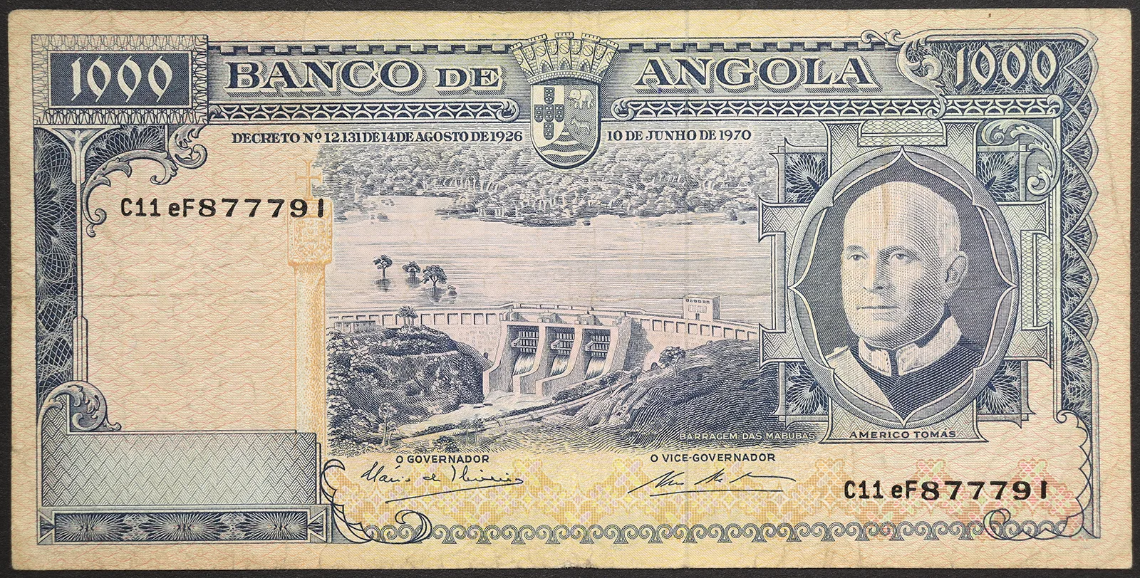 ANGOLA 1000 Escudos 10/06/1970 Pick 98 BB- #B565