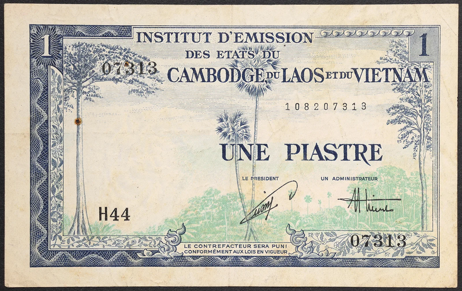 INDOCINA FRANCESE 1 Piastra 1954 Pick 105 BB+ #B145