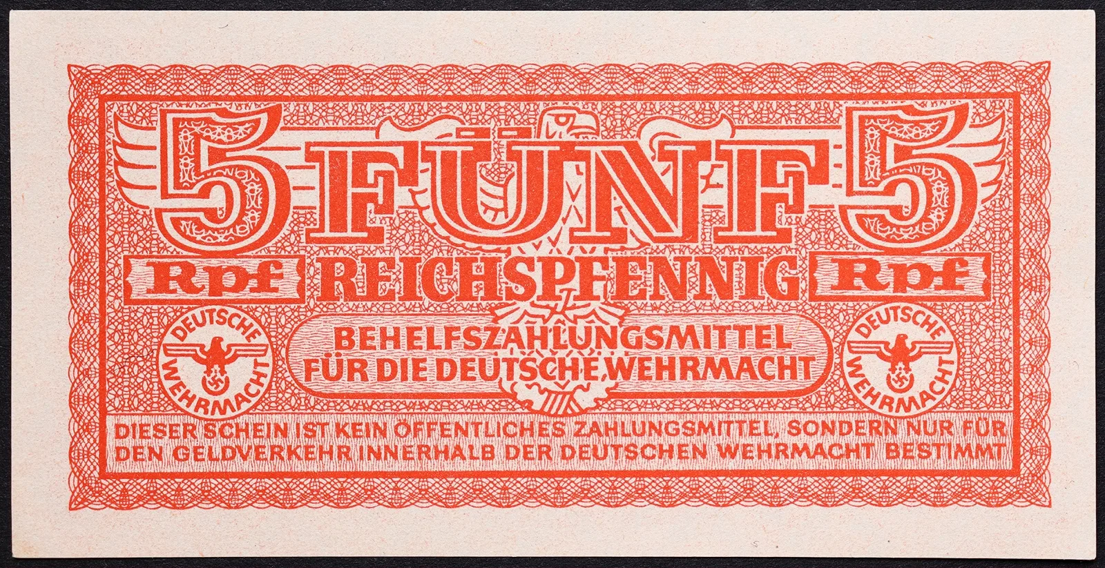 GERMANIA 5 Reichspfennig 1942 Terzo Reich Wehrmacht FDS Pick#M33 #B1429