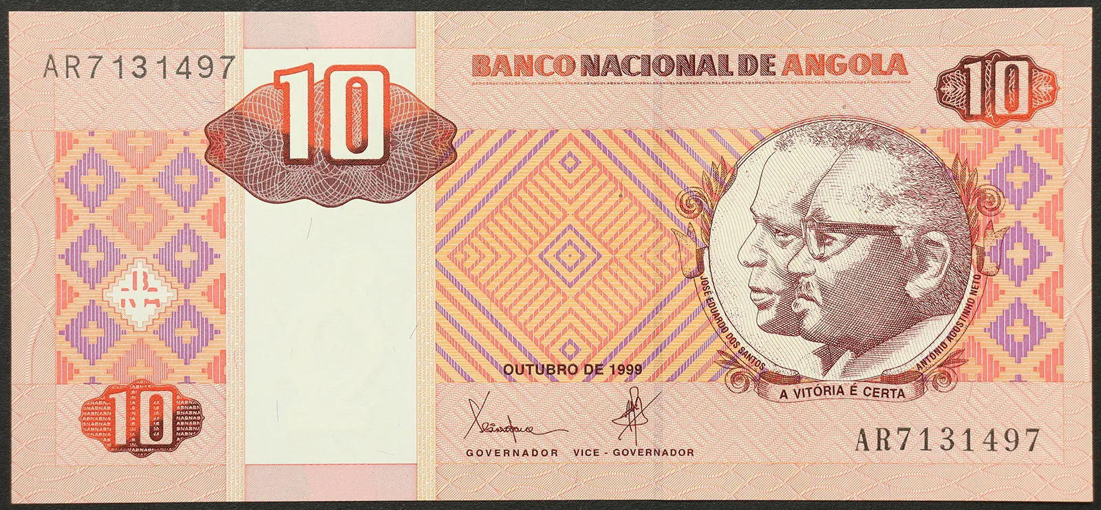 ANGOLA 10 Kwanzas 1999 FDS Pick#145a #B1053