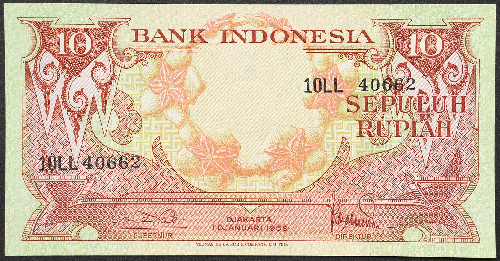INDONESIA 10 Rupie 1959 FDS Pick#66 #B1150