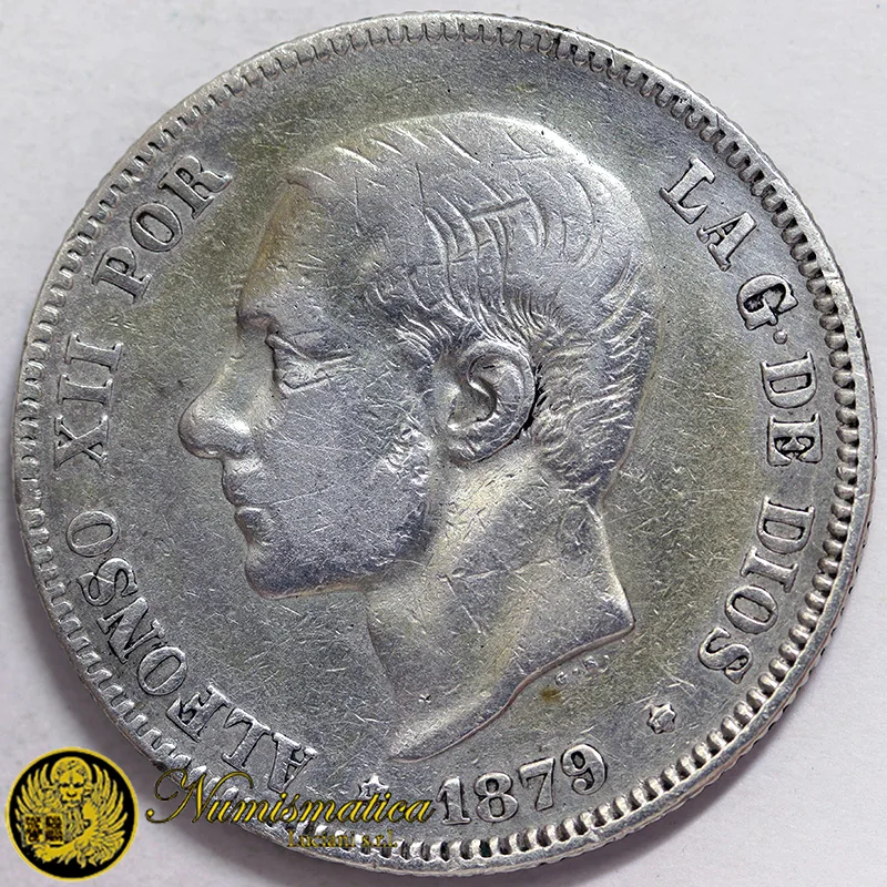 SPAGNA 2 Pesetas 1879 Alfonso XII BB Ag.835 10 g #4822