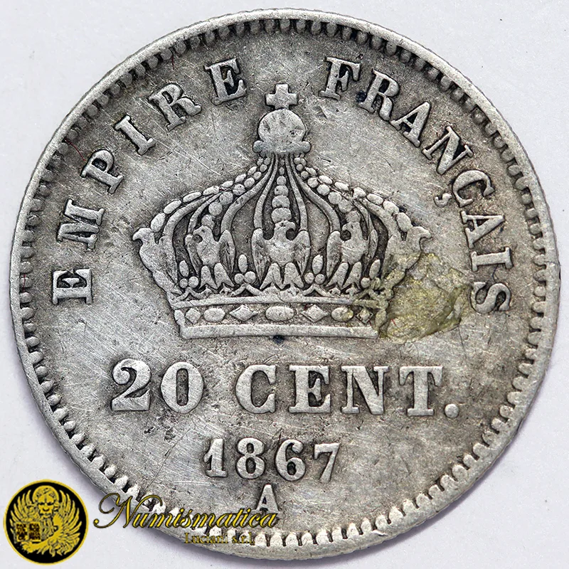 FRANCIA Napoleone III 20 Centimes 1867 A Parigi Ag.835 1,00 g #7624