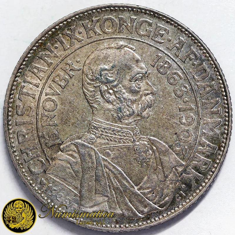 DANIMARCA 2 Corone 1903 P Cristiano IX (1863-1906) Ag.800 15 g Q.FDC #953