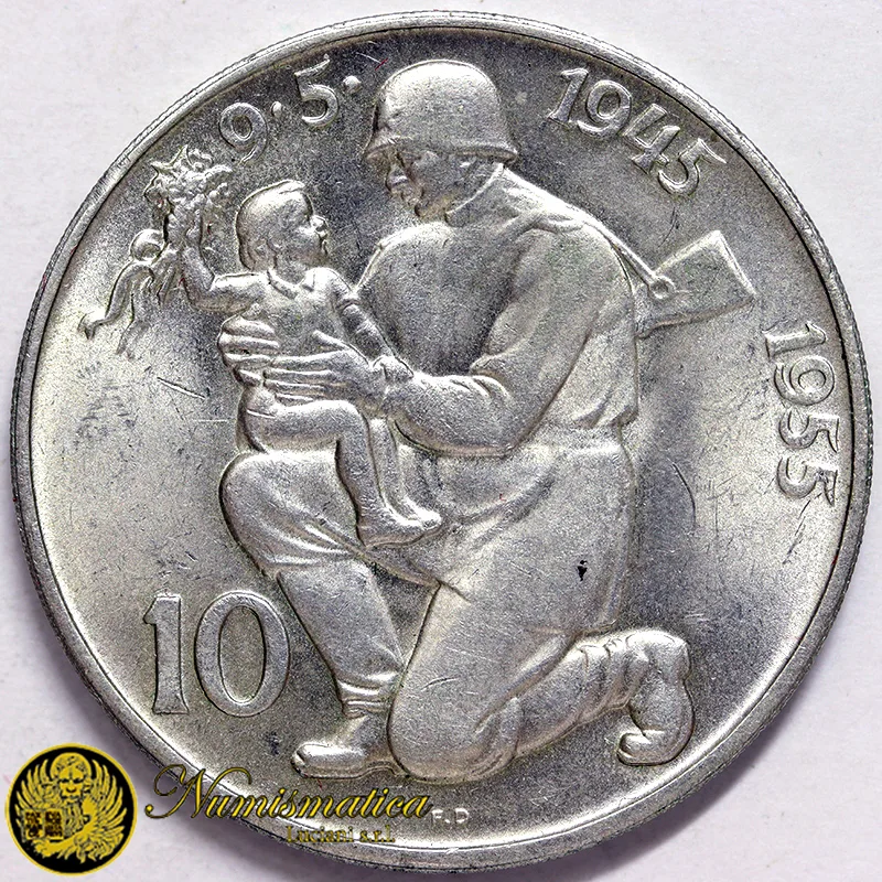 CECOSLOVACCHIA 10 Korun 1955 Liberazione dalla Germania Ag.500 12 g #1191