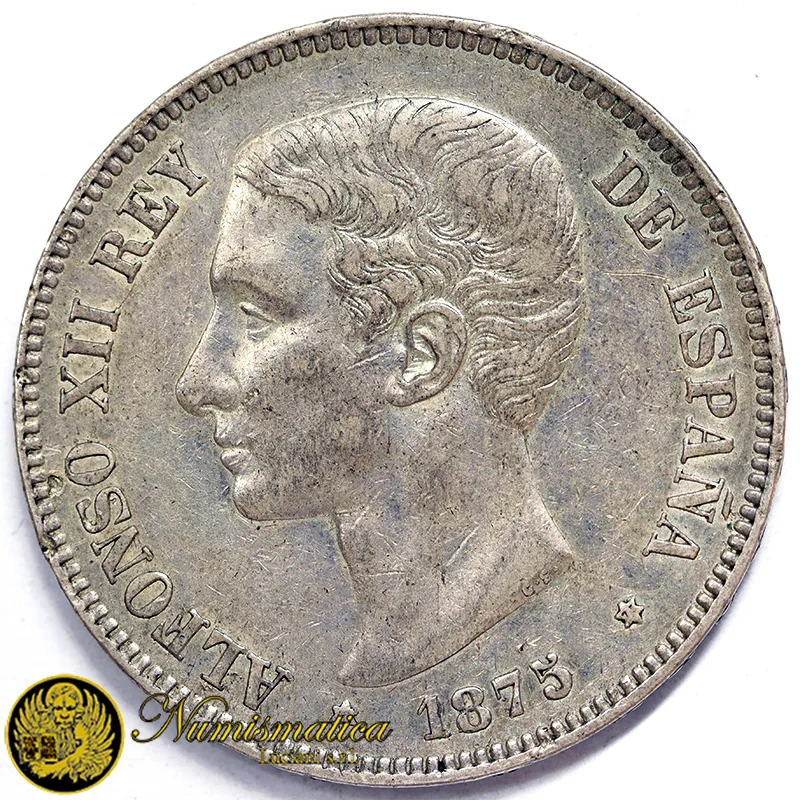 SPAGNA 5 Pesetas 1875 *75 Q.Spl Alfonso XII 1874-1885 Ag.900 25 g #4399