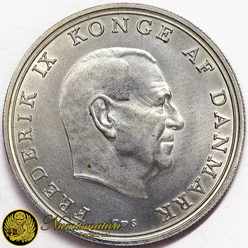 DANIMARCA 10 Kroner 1968 Matrimonio Federico IX 1947-1972 Ag.800 20,50 g #4405